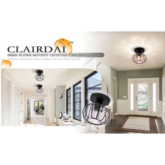 Modern Crystal Semi Flush Mount Ceiling Light Black E26 Fixture for Hallway New - Picture 8 of 11